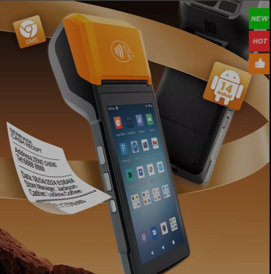         HCCTG NFC GPS 4G Android 14 Smart Mobile Terminal مع طابعة 58 مم R330 Plus 